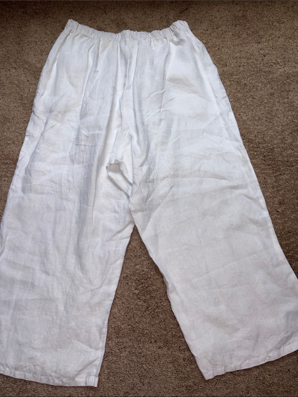 Match Point White 100% Linen Basic Capri Pants LP20 Medium lagenlook resort wear - Picture 5 of 5